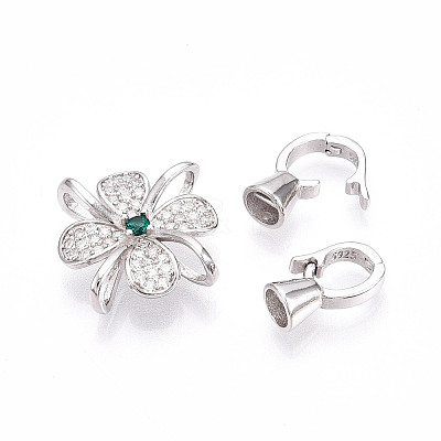 925 Sterling Silver Micro Pave Cubic Zirconia Fold Over Clasps STER-T008-02P-01-1