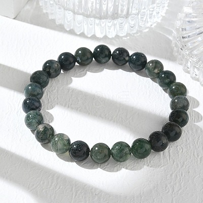 Natural Moss Agate Round Beaded Stretch Bracelets GG-CBA12F1-02A-08-1