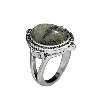 Oval Zinc Alloy Natural Labradorite Finger Rings WG970F5-01-1