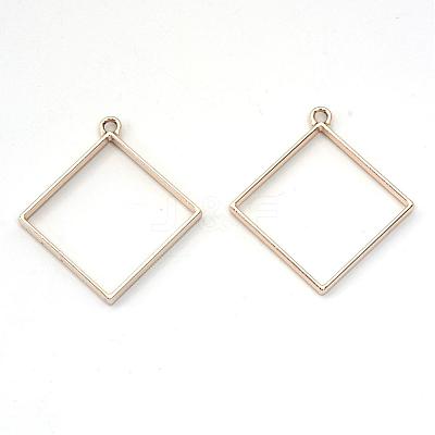 Rack Plating Alloy Rhombus Open Back Bezel Pendants PALLOY-S047-22E-FF-1
