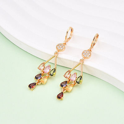 Teardrop Brass Micro Pave Cubic Zirconia Dangle Leverback Earrings EJEW-N058-16G-1