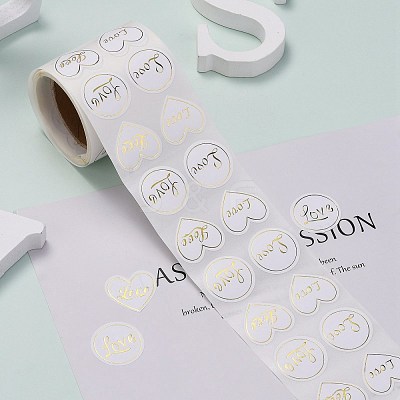 Heart and Flat Round with Word Love Valentine's Stickers Self Adhesive Tag Labels DIY-E023-05-1