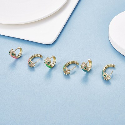 Cubic Zirconia Snake Hoop Earrings with Enamel EJEW-SZ0001-87A-1