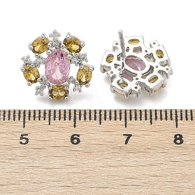Flower Brass Micro Pave Cubic Zirconia Stud Earrings EJEW-M082-20P-1