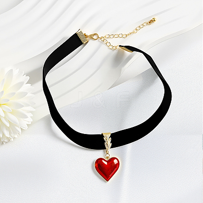Alloy Enamel Heart Pendant Black Velvet Choker Necklaces for Women NJEW-WH20014-01A-1