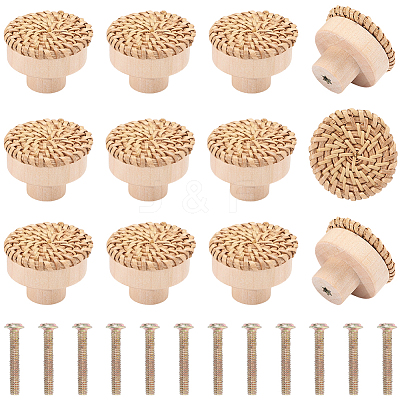 Rattan Woven & Wood Round Drawer Knobs DIY-WH20410-01A-1