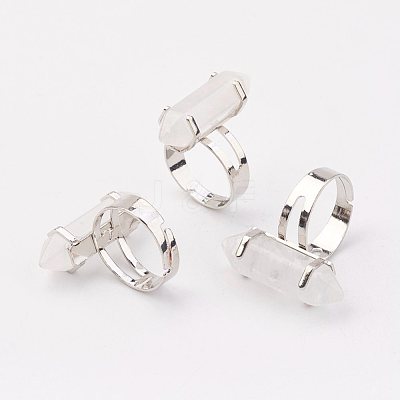 Natural Quartz Crystal Finger Rings RJEW-P120-D05-1