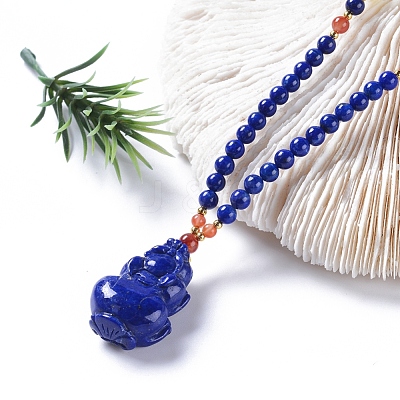 Natural Lapis Lazuli Pendant Necklaces NJEW-G332-05G-1