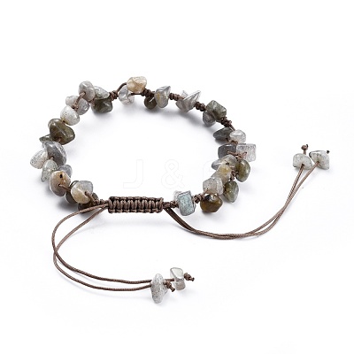 Adjustable Natural Labradorite Chip Beads Braided Bead Bracelets BJEW-JB04392-04-1