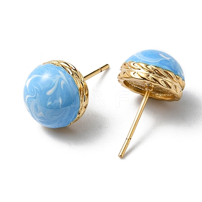 Enamel Half Round Stud Earrings EJEW-P229-01G-02-1