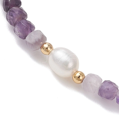 Natural Amethyst Cube Beads Stretch Bracelets for Women BJEW-JB13179-01-1