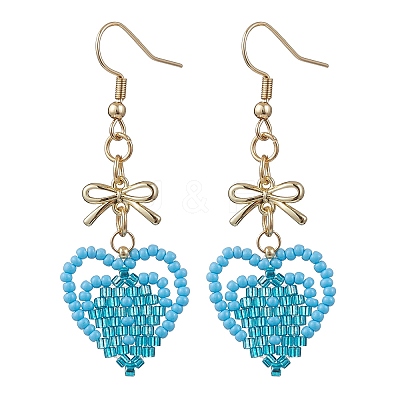 Handmade Glass Seed Beads Heart Dangle Earrings EJEW-MZ00577-1
