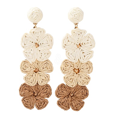 Flower Brass Raffia Dangle Stud Earrings FS-WGB7A43-01-1