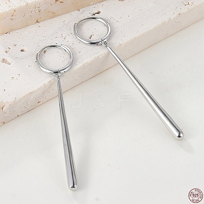 Anti-Tarnish Rhodium Plated 925 Sterling Silver Teardrop Bar Dangle Hoop Earrings for Women EJEW-F317-30P-1