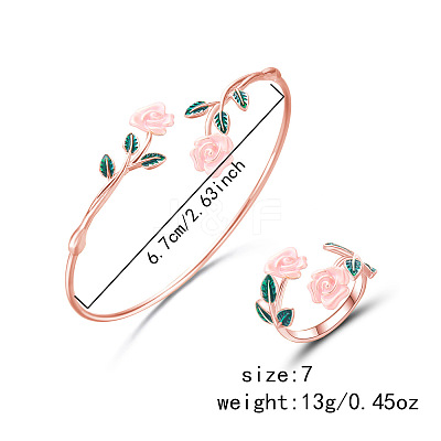 Rose Alloy Enamel Cuff Bangle & Cuff Rings Sets FS-WGBA561-03-1