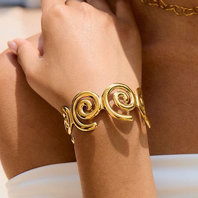 304 Stainless Steel Spiral Open Cuff Bangles for Women EA0743-1-1