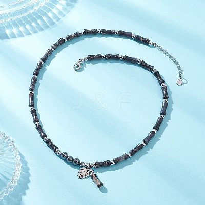 Dyed Purple Natural Imperial Jasper & Synthetic Non-magnetic Hematite Bamboo Joint Beaded Necklaces NJEW-JN05725-01-1
