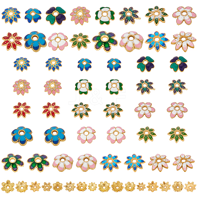 96Pcs 16 Styles Multi-Petal Alloy Enamel Bead Caps FIND-PH0017-97-1