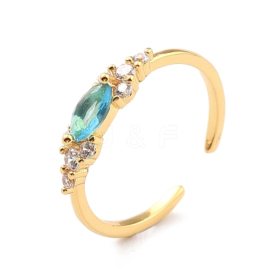 Cubic Zirconia Horse Eye Cuff Ring RJEW-C018-11G-1