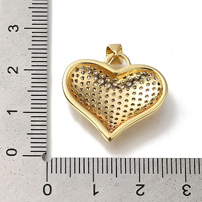 Heart Rack Plating Brass Micro Pave Clear Cubic Zirconia Pendant KK-U019-18G-01-1