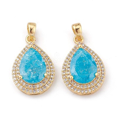 Golden Plated Brass Micro Pave Clear Cubic Zirconia Pendants ZIRC-F123-01E-1