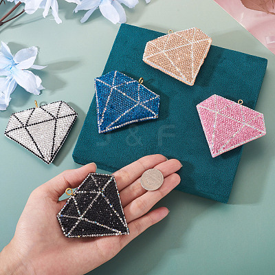 5Pcs 5 Colors Handmade Polymer Clay Rhinestone Big Pendants CLAY-BT0001-16-1