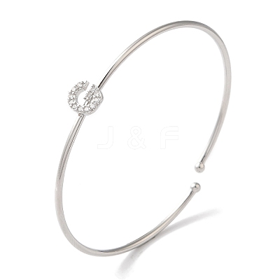 Rack Plating Brass Micro Pave Clear Cubic Zirconia Letter Open Cuff Bangles BJEW-A018-01P-G-1
