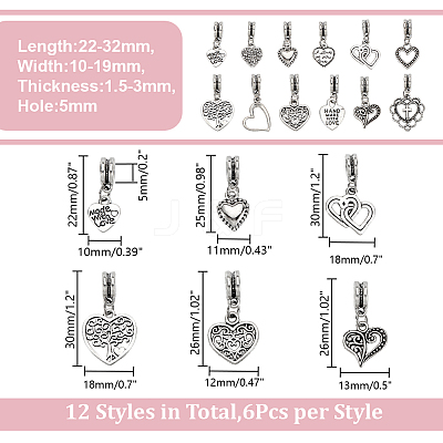 72Pcs 12 Style Tibetan Style Alloy European Dangle Charms PALLOY-HY00067-1