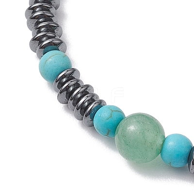 Natural Green Aventurine & Synthetic Turquoise & Non-magnetic Synthetic Hematite Beaded Stretch Bracelets BJEW-JB10827-1