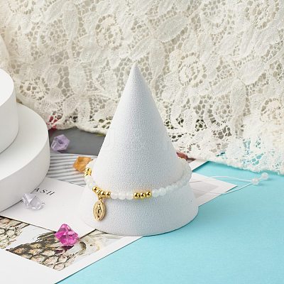 Round Natural White Jade Braided Bead Bracelet for Girl Women BJEW-JB06864-03-1
