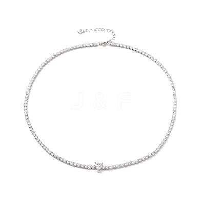 Clear Cubic Zirconia Heart Pendant Necklace with Tennis Chains NJEW-E042-02P-1