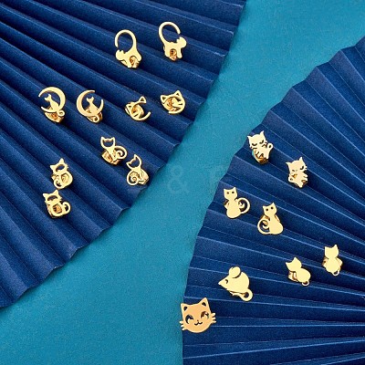 9 Pairs 9 Style 316 Surgical Stainless Steel Cute Kitten Stud Earrings for Women JE933A-1