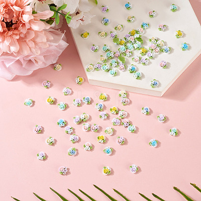 200Pcs Flower Opaque Resin Cabochons CRES-TA0001-73-1