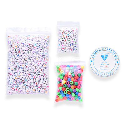 1 Bag 1200Pcs Opaque Acrylic Flat Round with Letter & Heart Beads DIY-YW0002-32-1