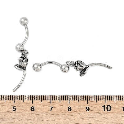 Rose 316 Surgical Stainless Steel Dangle Belly Button Rings EJEW-G416-01AS-1