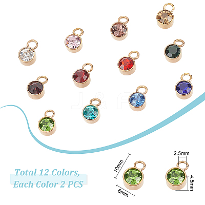 24Pcs 12 Colors Ion Plating(IP) Rose Gold Plated 304 Stainless Steel Rhinestone Pendants STAS-UN0050-52-1