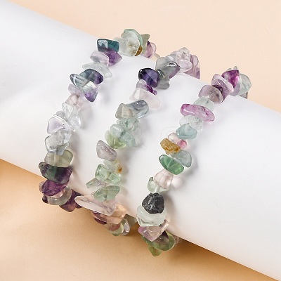 Unisex Chip Natural Fluorite Beaded Stretch Bracelets BJEW-S143-14-1