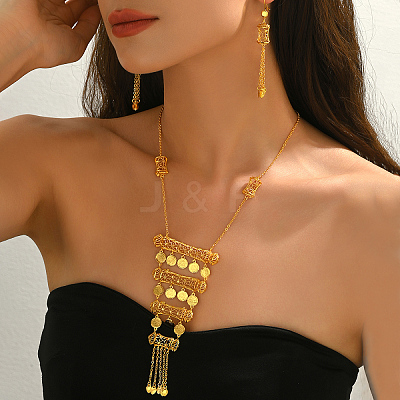 Brass Flat Round Tassels Necklaces & Earrings Sets for Women XV1236-1