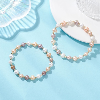Natural Cultured Freshwater Pearl & 304 Stainless Steel Beads Stretch Bracelets for Women BJEW-JB13346-1