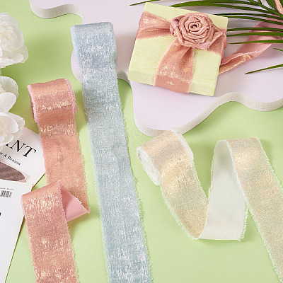 3 Rolls 3 Colors Single Face Hot Stamping Polyester Frayed Ribbon OCOR-TA0002-61-1