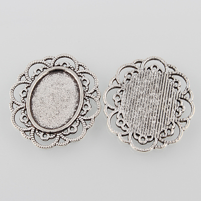 Tibetan Style Alloy Flower Tray Cabochon Settings TIBE-M021-07AS-1