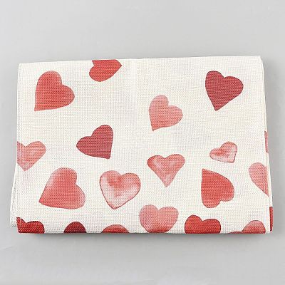 Valentine's Day Heart Pattern Linen Table Runner AJEW-WH20816-014A-1