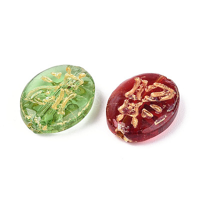 Oval with Cat Shape Glass Beads GLAA-T025-50M-1
