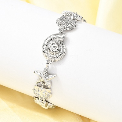 Summer Beach Brass Micro Pave Clear Cubic Zirconia Starfish & Shell Shape Link Chain Bracelets BJEW-C118-02A-P-1