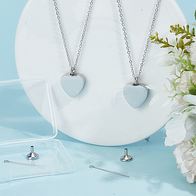 2Pcs Stainless Steel Heart Cinerary Casket Pendant Necklaces NJEW-CN0001-25-1