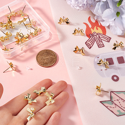 40Pcs Bowknot Alloy Stud Earring Findings FIND-SP0001-16G-1