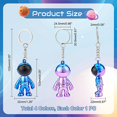4Pcs 4 Colors Plastic Astronaut Keychains KEYC-PH0001-59-1