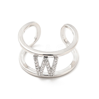 Clear Cubic Zirconia Initial Letter Open Cuff Ring RJEW-A012-01P-W-1