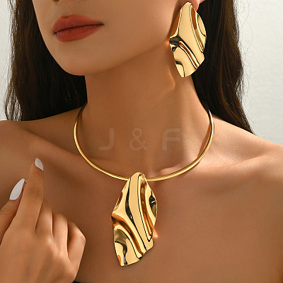 Iron Leaf Pendant Choker & Stud Earring Sets for Women HA2719-1