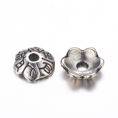6-Petal Tibetan Style Alloy Flower Bead Caps X-TIBE-S220-AS-NR-1